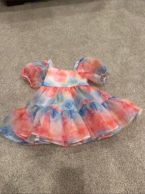 Bonnie Jean Girls Pink Blue Multicolor Floral Puff Sleeve fancy Dress 2t